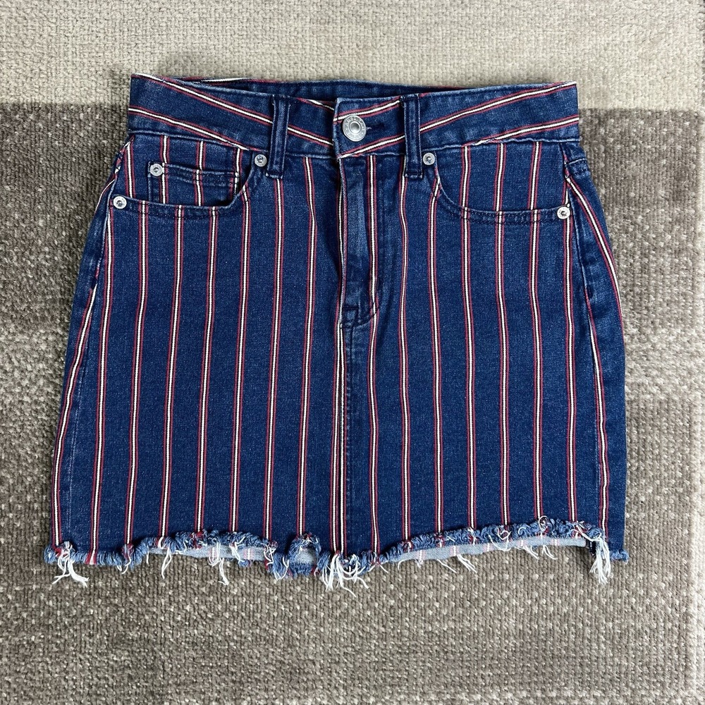 American Eagle Skirt Womens‎ 2 Blue Red Stripe Stretch High Rise Mini Boho